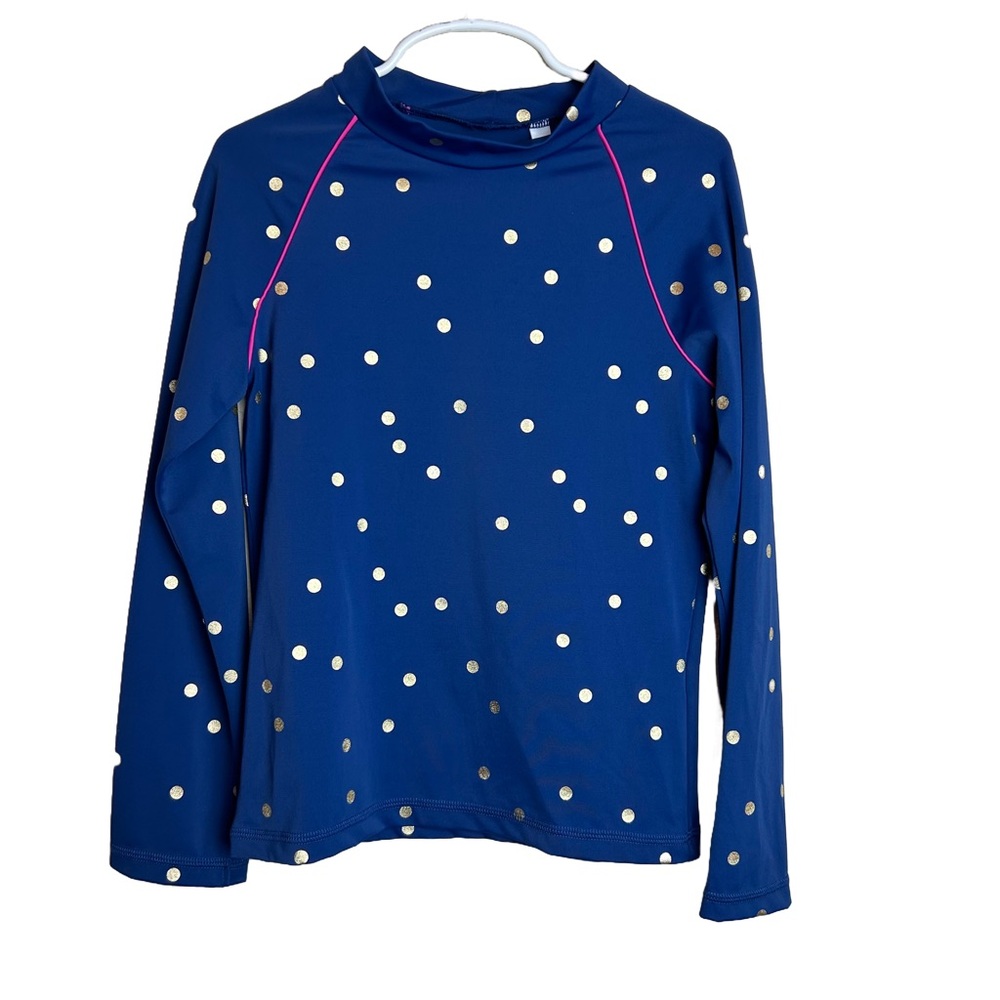 Boden Navy Blue Polka Dot Long Sleeve Rash Guard Swim Top Girls 8-9
